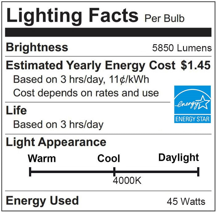 45 Watt LED Corn Bulb - Metal Halide Retrofit -6100 Lumens - 4000K Cool White - 120-277V - E39 Mogul Base - Ballast Bypass