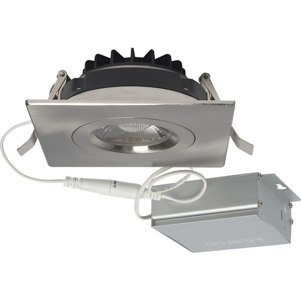 4 Inch LED Gimbal Square Downlight - Brushed Nickel - 12 Watt - 850 Lumens - Color Temperature Selectable 2700K/3000K/3500K/4000K/5000K - 120V - Dimmable - Recessed Can Not Required