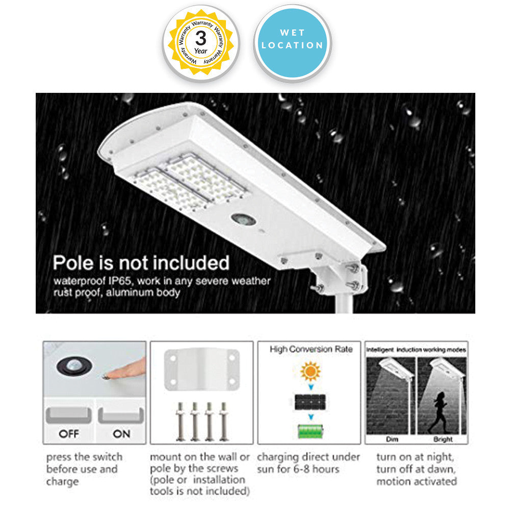 LED Solar Dusk to Dawn Light - 50 Watt - 5000 Lumens - 5000K Daylight - Pole Mount - with Motion Sensor