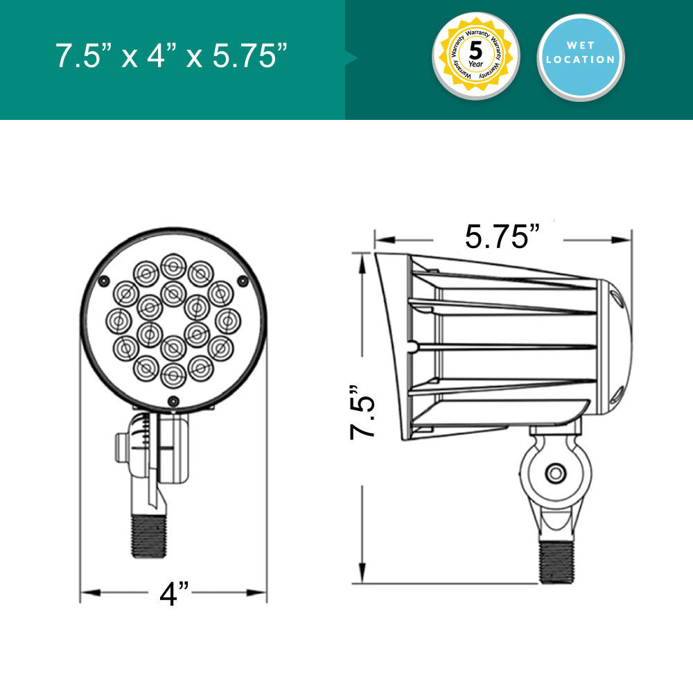 12 Watt LED Landscape Light with Knuckle Mount - Integrated LED - 1300 Lumens - 5000K Daylight - 12V