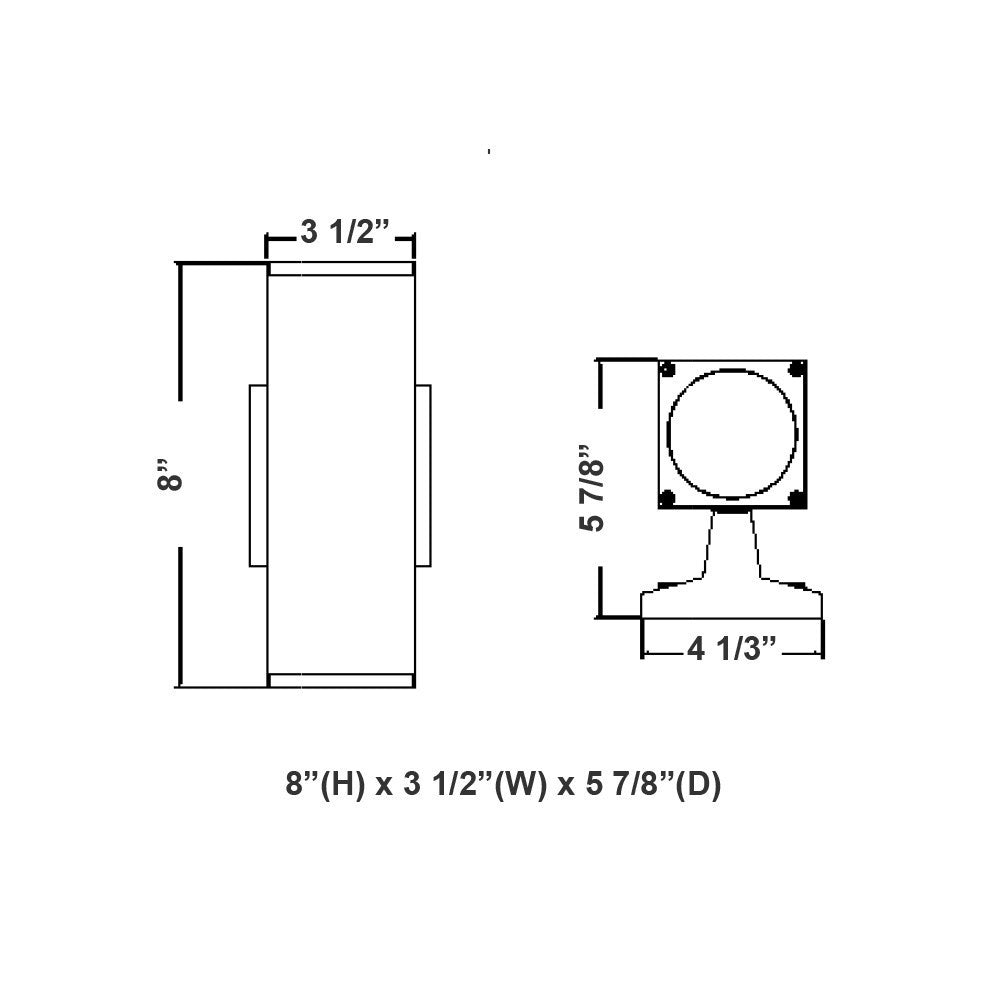 LED Square Cylinder Sconce Wall Light - 12 Watt - 960 Lumens - Color Selectable 30K/40K/50K - 120V - Black Finish - Dimmable Up/Down Light