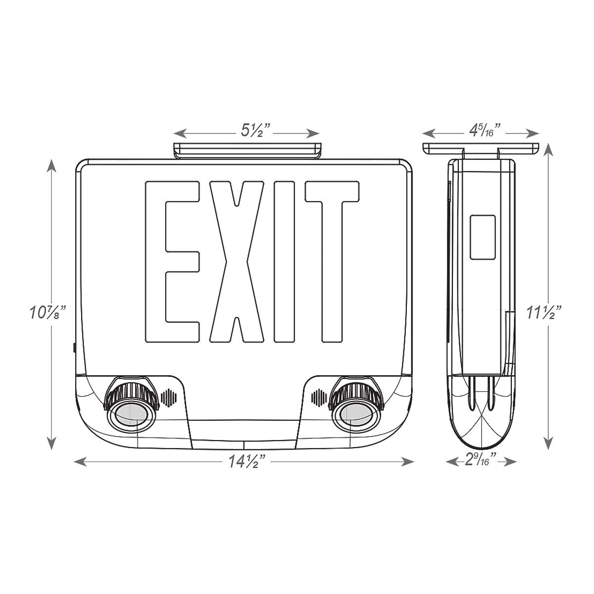 Standard Die-Cast Aluminum LED Exit Sign & Emergency Combo - Red Lettering Color with Black Housing Color - With 90 Minute Battery Back-Up