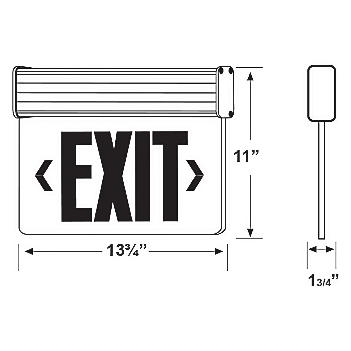 LED Edgelit Exit Sign- Surface Mount Black Aluminum Canopy with Clear Panel and Red Lettering - With Battery Back-Up