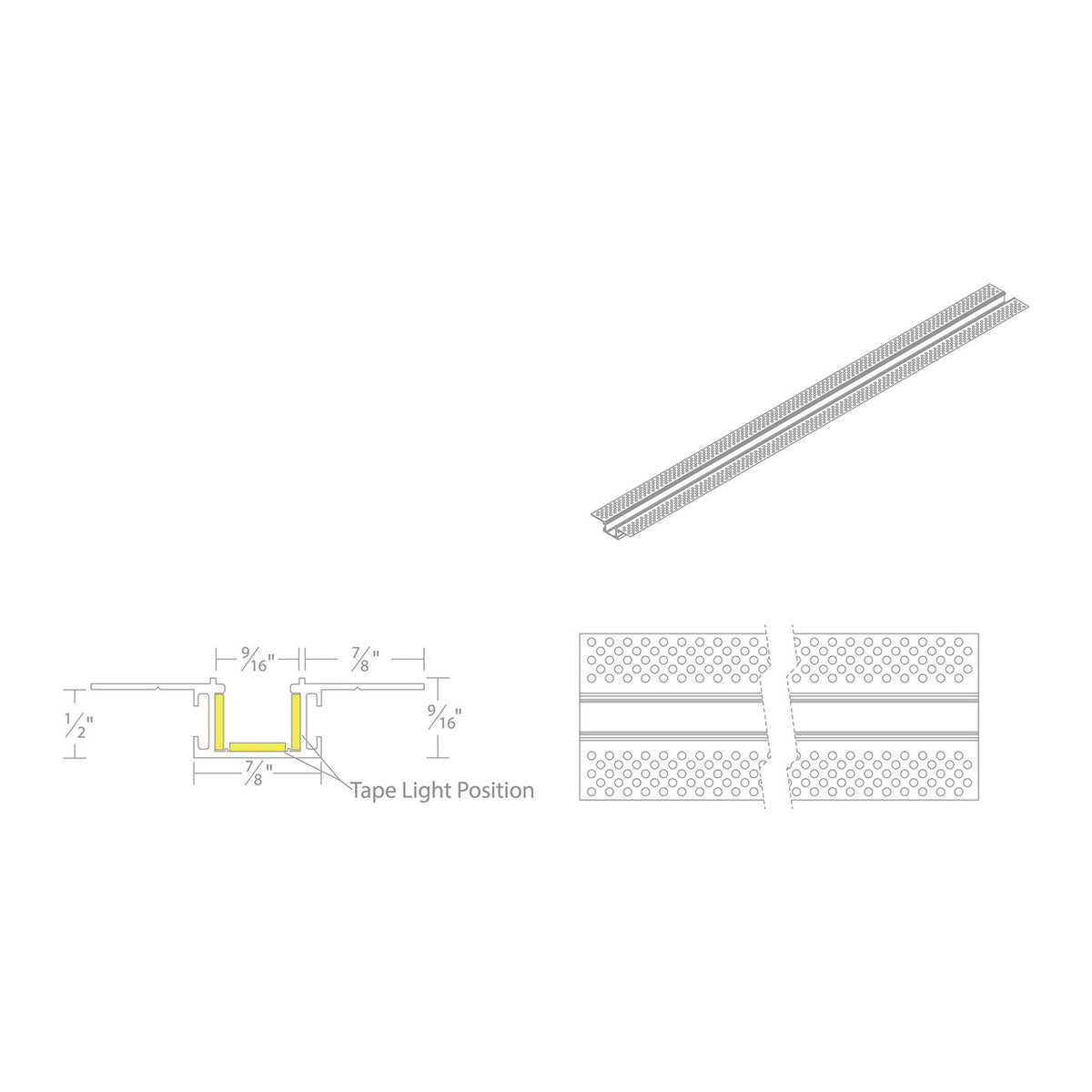 8ft Field Cuttable Aluminum Recessed Mud-In Slim Channel