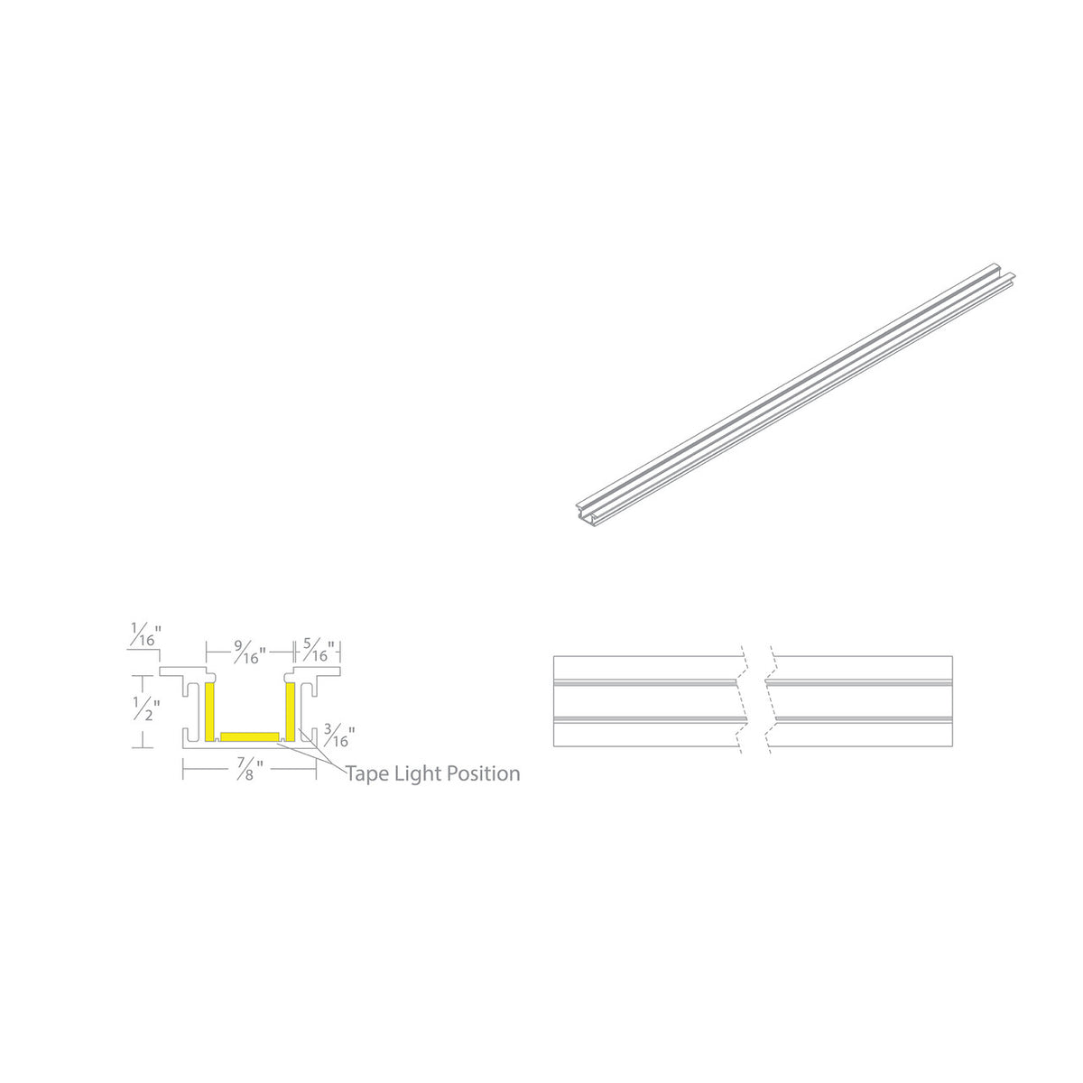 8ft Field Cuttable Aluminum Recessed Trim Slim Channel