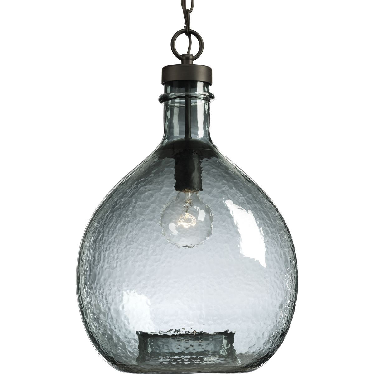 Progress Lighting Pendants Light - Zin Collection One-Light Antique Bronze Recycled Blue Textured Glass Global Pendant Light - Model P500064-020