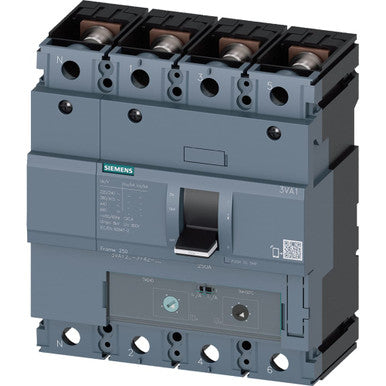 SIEMENS CIRCUIT BREAKER 3VA1 IEC FRAME 250 BREAKING CAPACITY CLASS M ICU=55KA @ 415 V 4-POLE, LINE P - 3VA1225-5GF42-0AA0