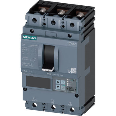 SIEMENS CIRCUIT BREAKER 3VA2 IEC FRAME 250 BREAKING CAPACITY CLASS M ICU=55KA @ 415 V 3POLE, LINE PR - 3VA2225-5KP32-0AA0