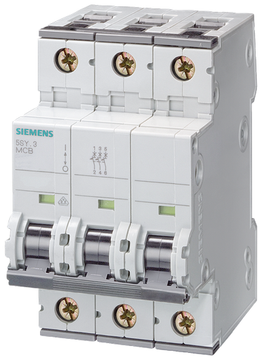 Siemens 5SY4306-8 Mini Circuit Breaker, UL 1077, 3-Pole, 6 Amps, 480VAC, D Trip Curve, 10 kA - 5SY4306-8