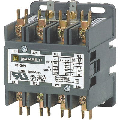 Contactor; Definite Purpose; 4PST-NO; 30A; Ctrl-V 24AC; 10HP@230VAC, 15HP@460VAC - 8910DPA34V14