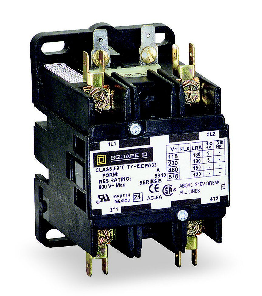 Contactor; Definite Purpose; DPST-NO; 50A; Ctrl-V 24AC; 3HP@115VAC, 10HP@230VAC - 8910DPA52V14
