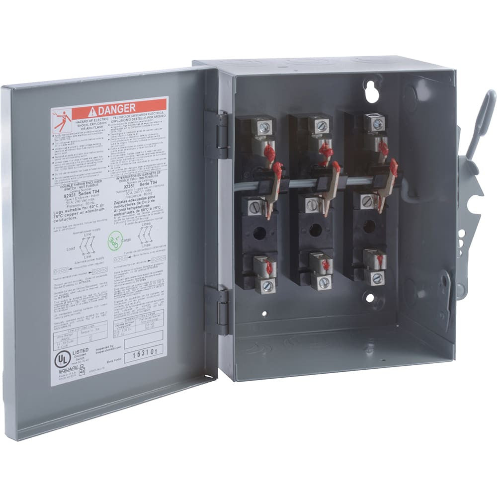 Safety switch, double throw, non fusible, 30A, 240V, 3 pole, NEMA 1, fuse class T4 - 92351