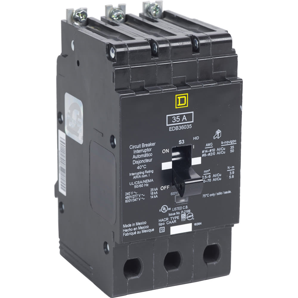 Miniature Circuit Breaker, E FRAME Series, 80A, 3 Pole, 600V AC, 25kA at 120V AC - EDB36080
