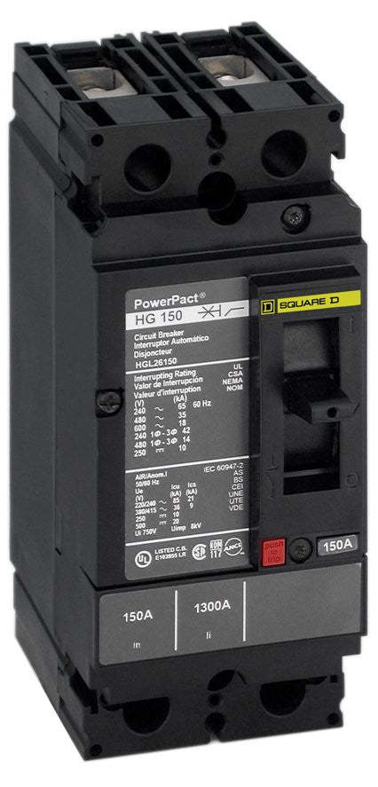 Molded Case Circuit Breaker, POWERPACT H Series, 25A, 2 Pole, 600V AC, 65kA at 240V AC - HGL26025