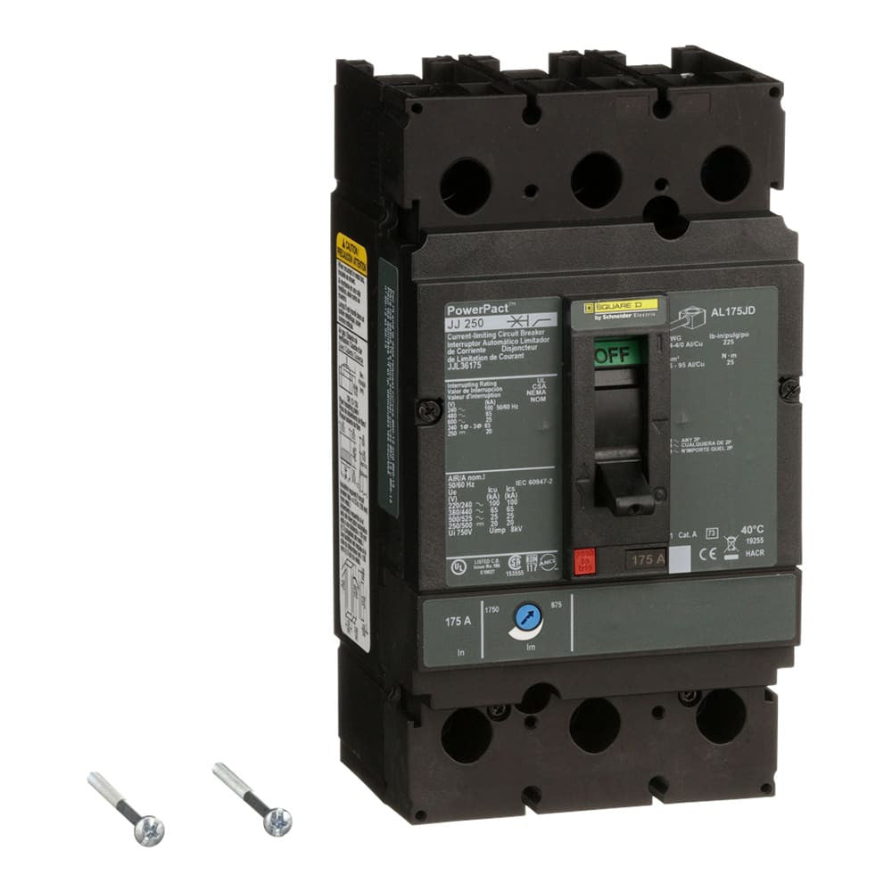 Molded Case Circuit Breaker, POWERPACT J Series, 175A, 3 Pole, 600V AC, 100kA at 240VAC - JJL36175