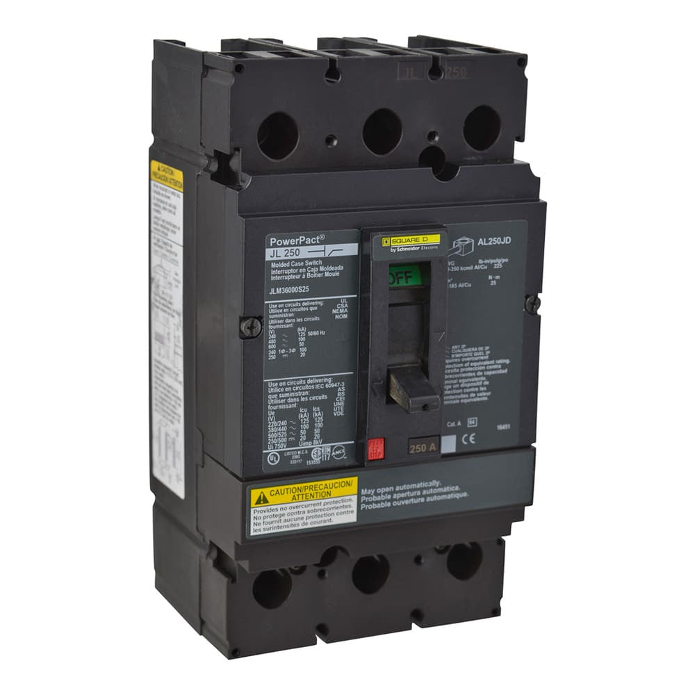 Molded Case Circuit Breaker, POWERPACT J Series, 250A, 3 Pole, 600V AC, 125kA at 240V AC - JLM36000S25