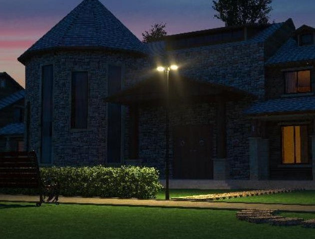 Solar LED Dual Head Post Top Light w/ Rotatable Lights - Dusk To Dawn - Remote Programmable - Extremely Bright - Commercial Grade - 40 Watt - 4800 Lumen Output - Warm White/Daylight Color Switchable