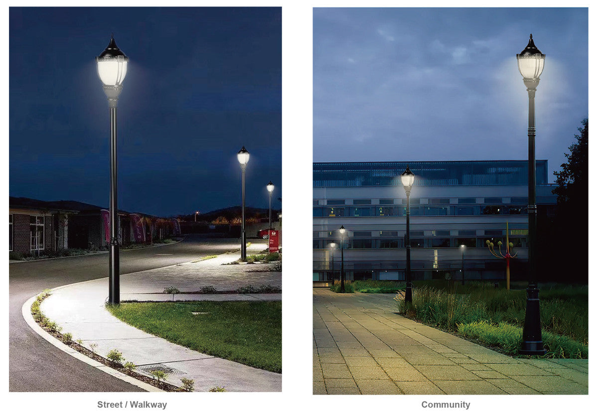 LED Designer Post Light - Small - Selectable 100/80/60 Watt - 11000 Max Lumens - Color Selectable 30K/40K/50K - 120-277V - Black - Fits Up to 3 Inch Pole Top