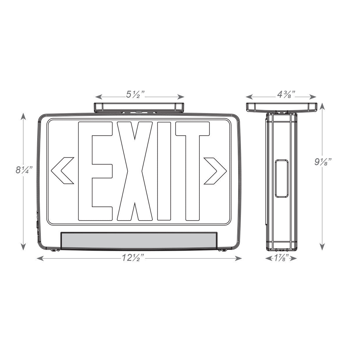 Standard Light Pipe LED Exit & Emergency Combo - Green Lettering with Black Housing Color - With 90 Minute Battery Back-Up