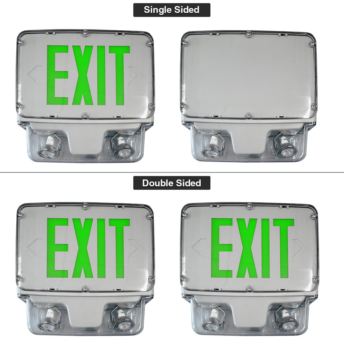Hazardous Location LED Combo Exit Sign Light - Double Face - Gray Housing Color with Green Lettering - 120-277V