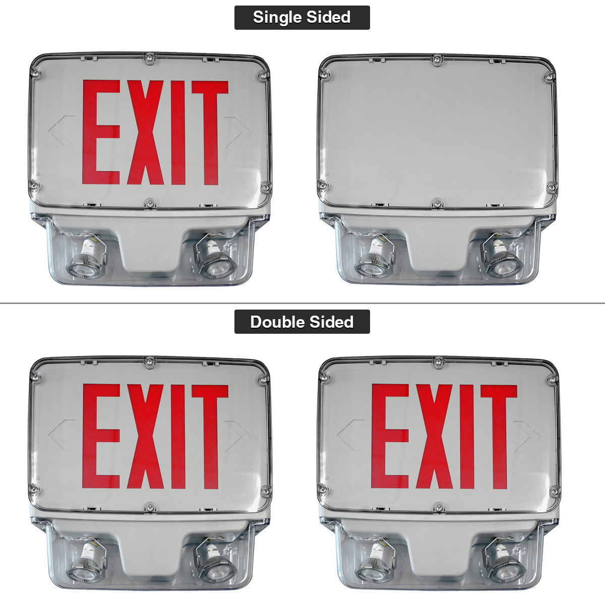 Hazardous Location LED Combo Exit Sign Light - Single Face - Gray Housing Color with Red Lettering - 120-277V