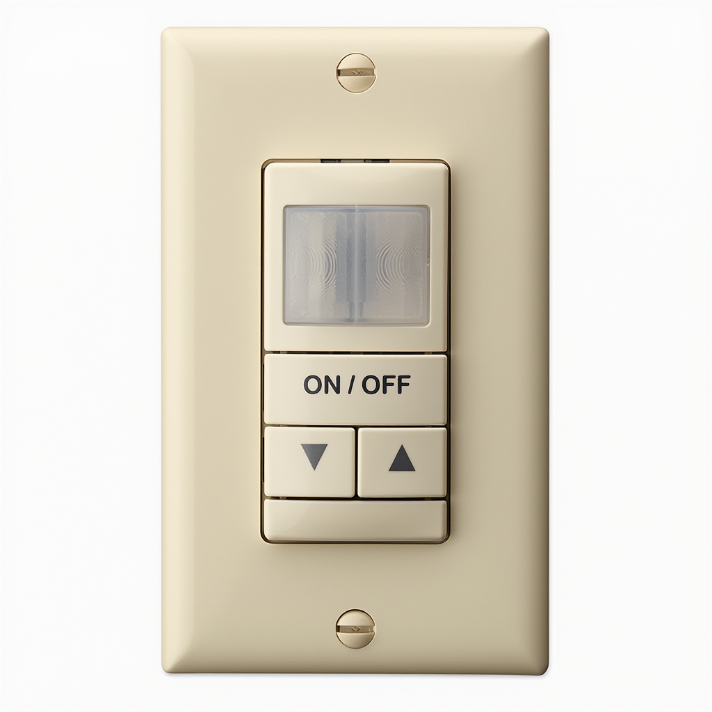 Aesthetic Wall Switch Occupancy Sensor, Passive Dual Technology, Low Voltage, Raise/Lower Dimming, Ivory