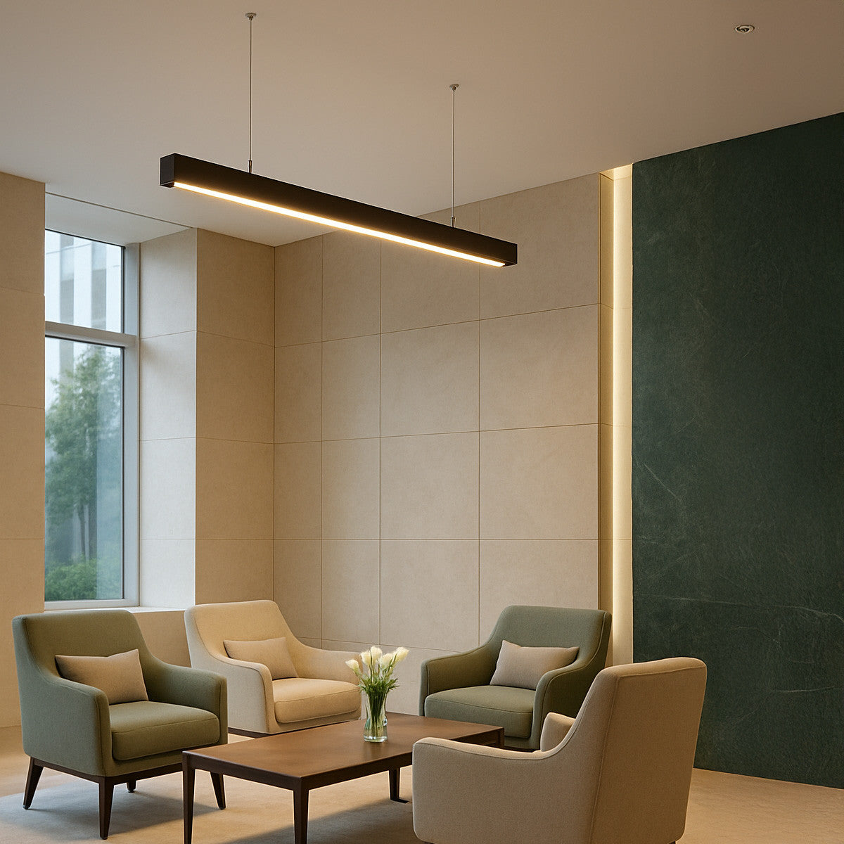 LED Squared Pendant Office Light - Multiwatt 50W/60W/70W - 7700 Max Lumens - Color Selectable 35K/40K/50K - Up/Downlight - 120-277V - With Suspension Hanging Kit - Black Finish