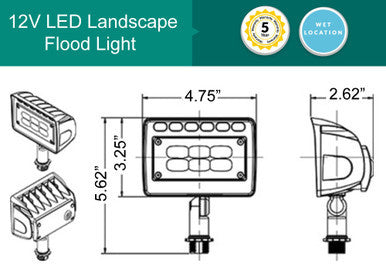 Low Voltage LED Landscape Flood Light - Knuckle Mount - 12 Watt - 1080 - Lumens - 3000K Soft White - Bronze - 12V