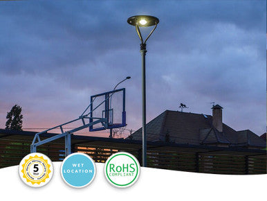 LED Solar Post Tops - Automated Pole Light Fixtures - Commercial Grade - Choose From Round Top or Dual Light Unit