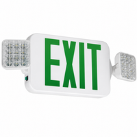 LED Exit and Emergency, Green, Single Face, 2 Lamp Heads, Wall, Ceiling Mount, 120/277V, 1.7W, White Housing