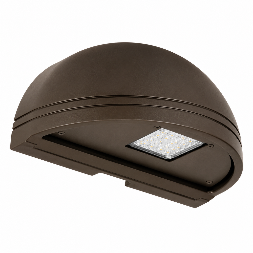Hubbell Outdoor Lighting QSP1-24L-25-4K7-4W-UNV-DBT 25W Outdoor Quartersphere LED Wallpack, 24 LEDs, 40K, 70 CRI, Type IV  120-277V 2500 LM, Bronze