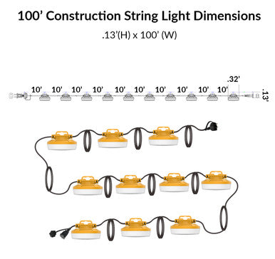 LED Construction String Lights - 120V Plug In Hanging Work Light - Choose Your Length