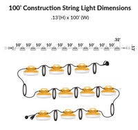 LED Construction String Lights - 120V Plug In Hanging Work Light - Choose Your Length