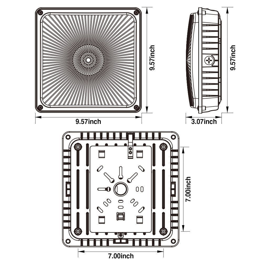 Square LED Canopy Light - 40 Watt - Ceiling or Conduit Mount - 5400 Lumens - 5000K Daylight - 120-277V - Bronze