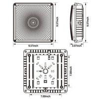 Square LED Canopy Light - 40 Watt - Ceiling or Conduit Mount - 5400 Lumens - 5000K Daylight - 120-277V - Bronze