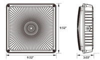 Square LED Canopy Light - Watt Selectable 60W/47W/36W/24W Ceiling or Conduit Mount - Up To 8000 Lumens - Color Selectable 30K/40K/50K - 120-277V - Bronze