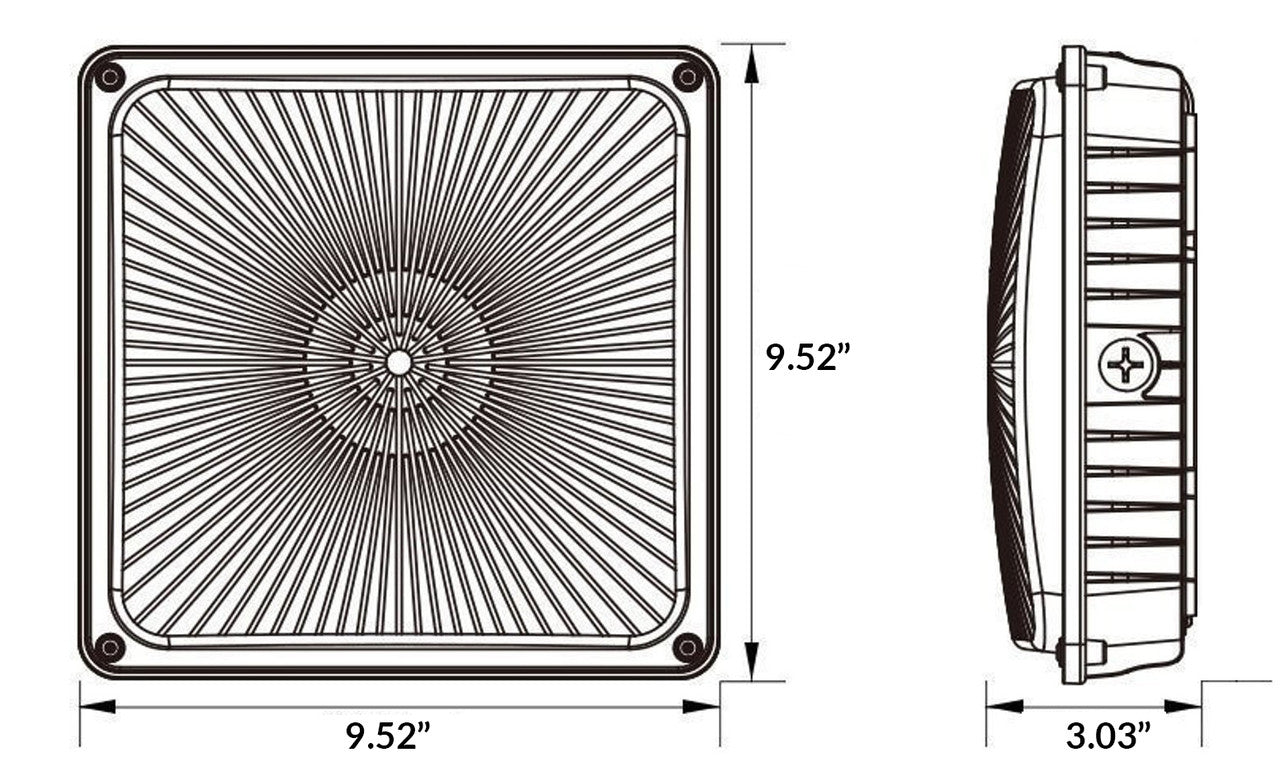 Square LED Canopy Light with PIR Motion Sensor - Watt Selectable 60W/47W/36W/24W Ceiling or Conduit Mount - Up To 8000 Lumens - Color Selectable 30K/40K/50K - 120-277V - Bronze