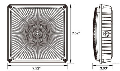 Square LED Canopy Light with PIR Motion Sensor - Watt Selectable 60W/47W/36W/24W Ceiling or Conduit Mount - Up To 8000 Lumens - Color Selectable 30K/40K/50K - 120-277V - Bronze