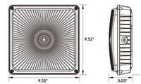 Square LED Canopy Light with PIR Motion Sensor - Watt Selectable 60W/47W/36W/24W Ceiling or Conduit Mount - Up To 8000 Lumens - Color Selectable 30K/40K/50K - 120-277V - Bronze