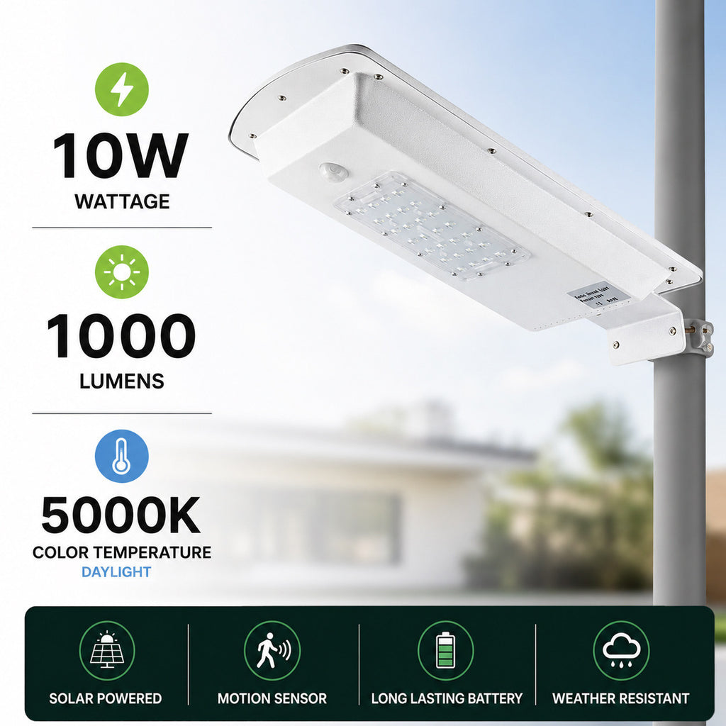LED Solar Dusk to Dawn Light - 10 Watt - 1000 Lumens - 5000K Daylight - Pole Mount - with Motion Sensor