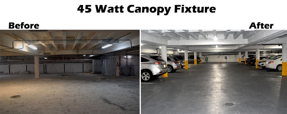 Square LED Canopy Light with PIR Motion Sensor - 40 Watt - Ceiling or Conduit Mount - 5400 Lumens - 5000K Daylight - 120-277V- Bronze