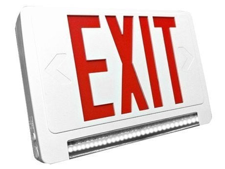 Standard Light pipe LED Exit & Emergency Combo - Red Lettering with White Housing Color - With 90 Minute Battery Back-Up