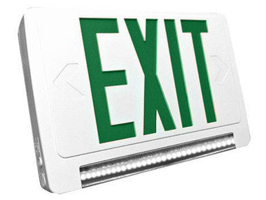Standard Light pipe LED Exit & Emergency Combo - Green Lettering with White Housing Color - With 90 Minute Battery Back-Up