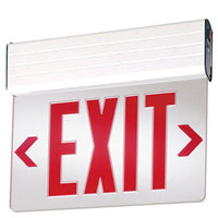 LED Edgelit Exit Sign- Surface Mount White Aluminum Canopy with Mirror Panel and Red Lettering - With Battery Back-Up