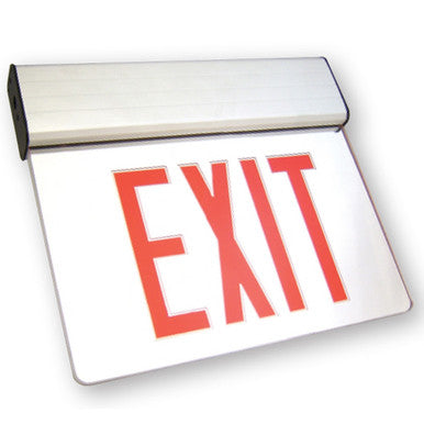 LED Edgelit Exit Sign- Surface Mount White Aluminum Canopy with White Panel and Red Lettering - With Battery Back-Up