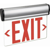 LED Edgelit Exit Sign- Surface Mount Aluminum Canopy with White Panel and Red Lettering - With Battery Back-Up
