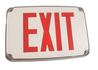 LED Wet Location Exit Sign with Battery Backup - Gray w Red Lettering