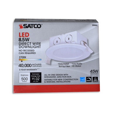 4 Inch Downlight Edge-lit - 8.5 Watt- 500 Lumens - 2700K Warm White - 120V - Dimmable - Recessed Can Not Required