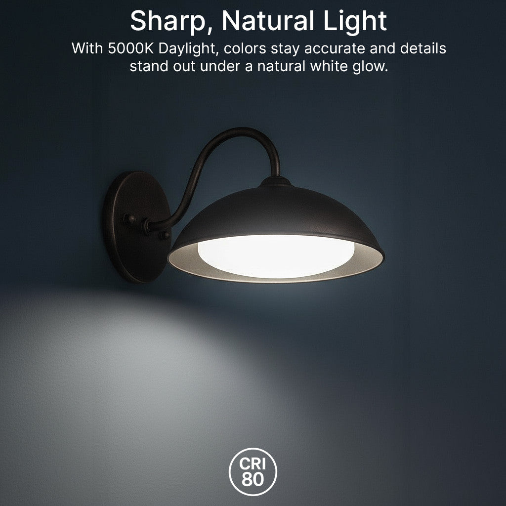 LED Outdoor Gooseneck Wall Lights - Small 12 Watts - 1000 Lumens - 5000K Daylight - 120-277V - Integrated Photocell - Bronze Finish