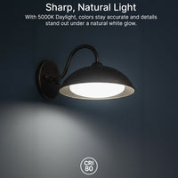 LED Outdoor Gooseneck Wall Lights - Small 12 Watts - 1000 Lumens - 5000K Daylight - 120-277V - Integrated Photocell - Bronze Finish